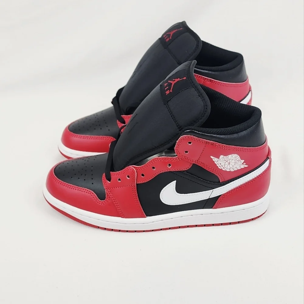 Air Jordan 1 Mid Sneakers Black/Gym Red/White